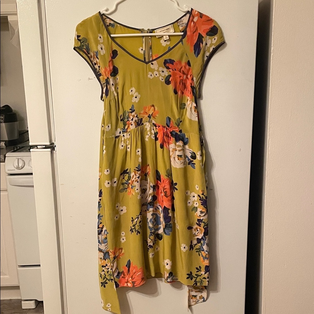 Moulinette‎ Soeurs Size 0 Yellow Floral Dress 100% Silk